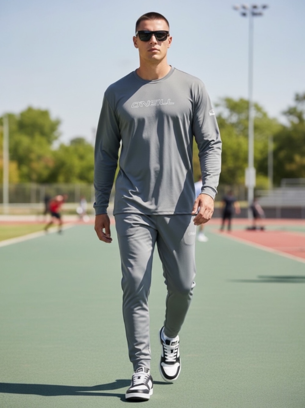 ONEILL SLIM FIT  SLATE GRAY ATHLETIC LONG SLEEVE LOGO UV PROTECTION SHIRT